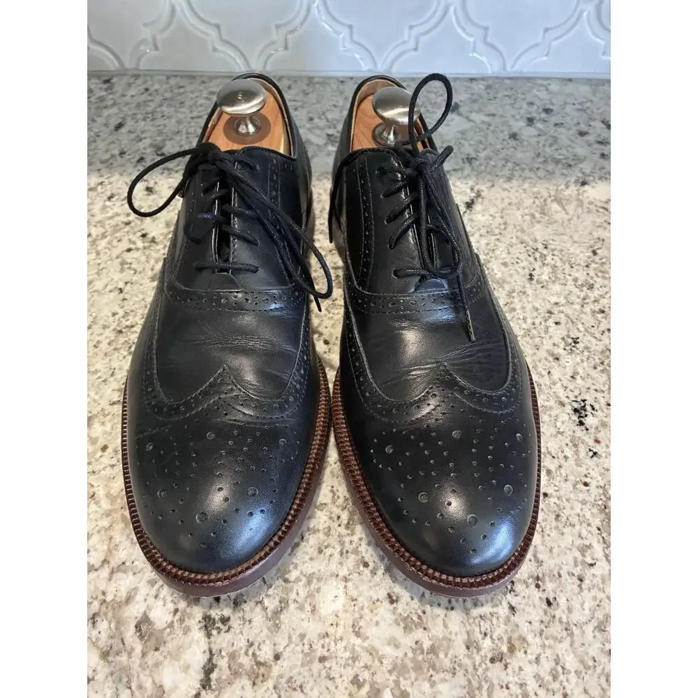 Johnston & Murphy Clayton Wingtip Men Leather Brogue Shoes Black Oxford 9W